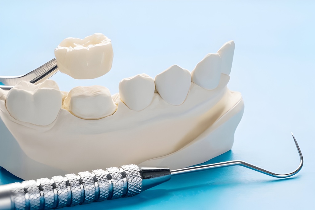 Dental crowns in Keswick – close-up of crown placement on a tooth.
