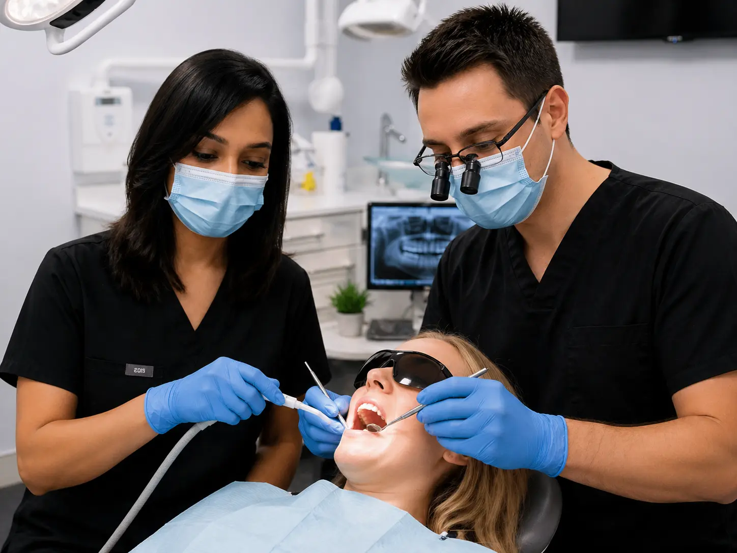 patient receiving professional dental care from a dentist
