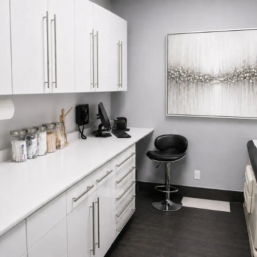 clean medical treatment room and storage cabinets at a dental clinic in mississauga, on